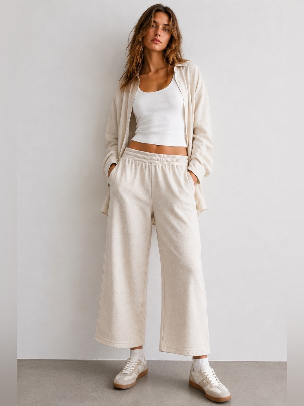 SHEIN Cream Wide Leg Lounge Pants Women’s Small Soft Minimalist Sweatpants